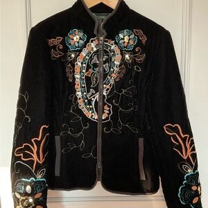 Harve Benard Black Embroidered velour Blazer